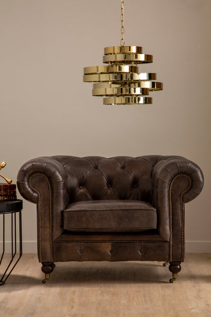 Speakeasy Dark Grey Brown Leather Chesterfield Armchair