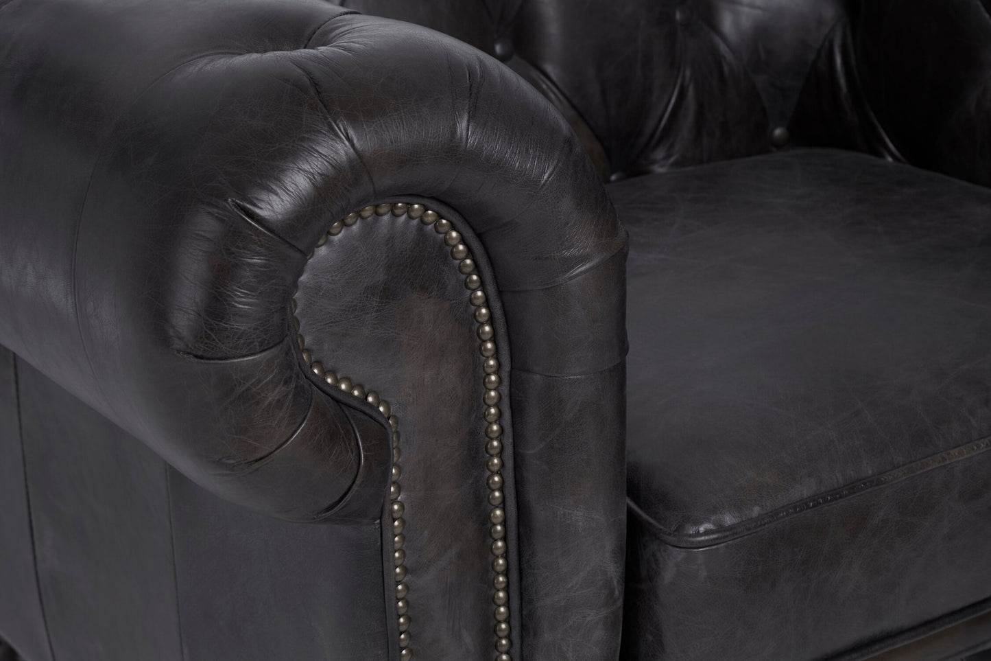 Speakeasy Dark Grey Brown Leather Chesterfield Armchair