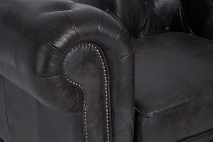 Speakeasy Dark Grey Brown Leather Chesterfield Armchair