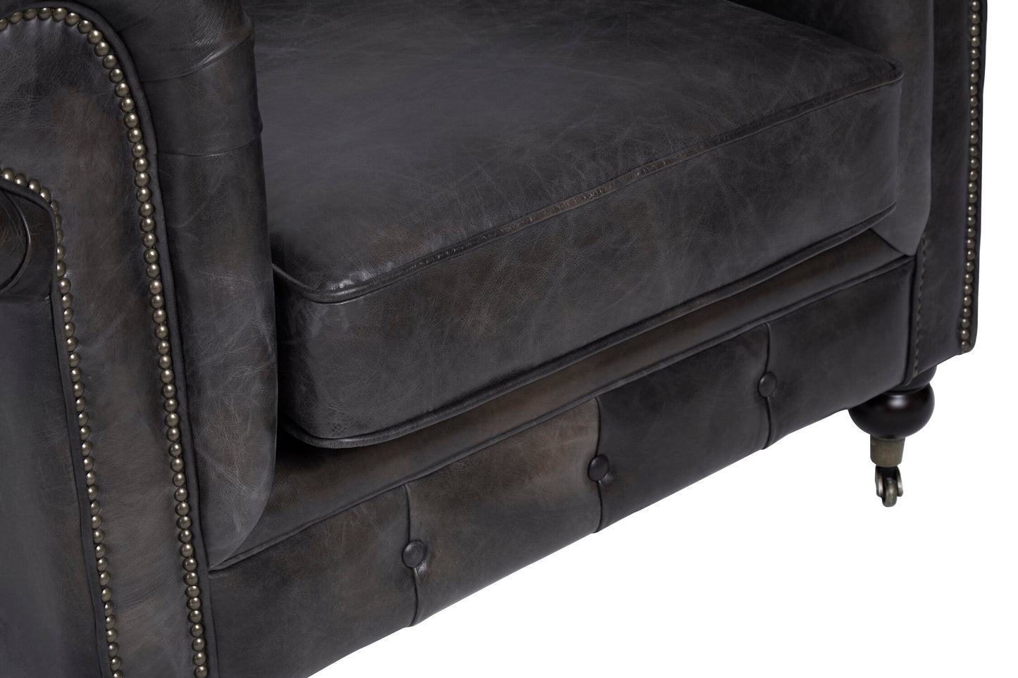 Speakeasy Dark Grey Brown Leather Chesterfield Armchair