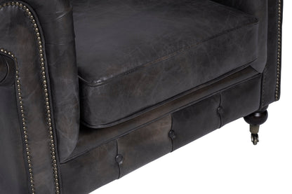Speakeasy Dark Grey Brown Leather Chesterfield Armchair