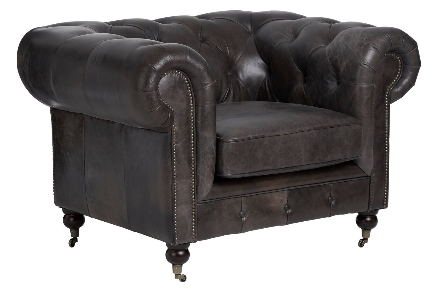 Speakeasy Dark Grey Brown Leather Chesterfield Armchair