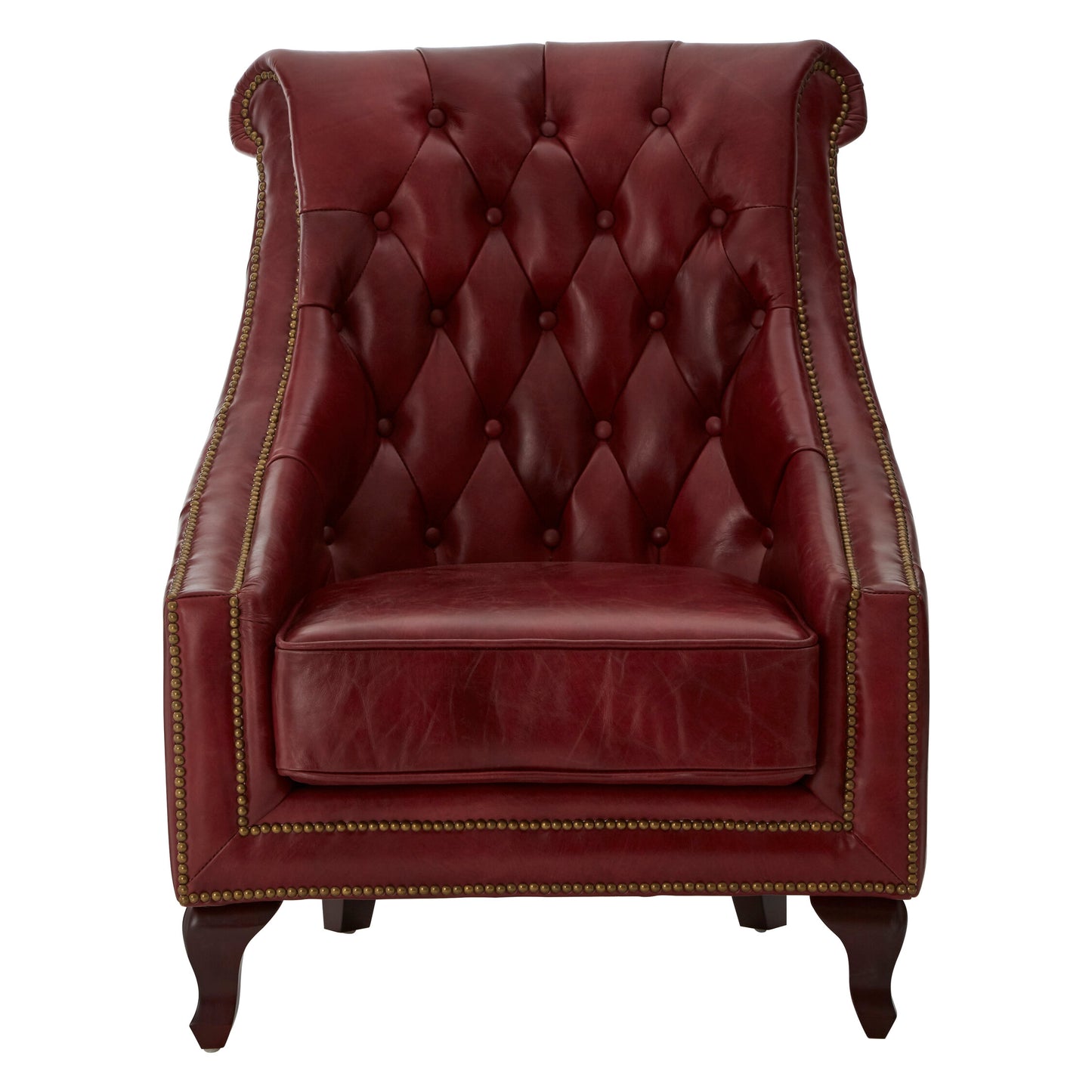 Speakeasy Deep Red Leather Lounge Chair with Buttoned Back
