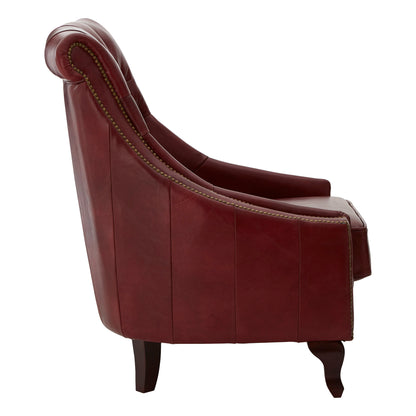 Speakeasy Deep Red Leather Lounge Chair with Buttoned Back