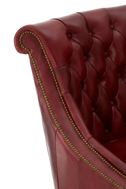 Speakeasy Deep Red Leather Lounge Chair with Buttoned Back