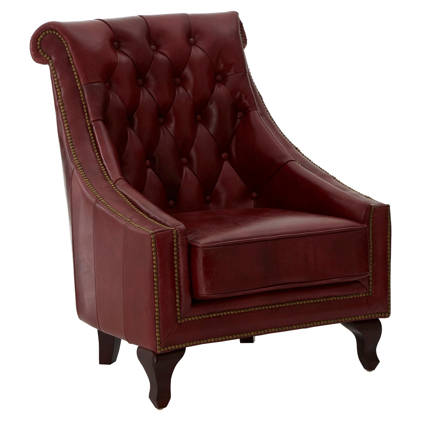 Speakeasy Deep Red Leather Lounge Chair with Buttoned Back