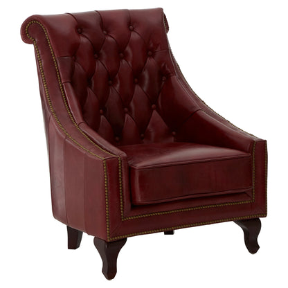 Speakeasy Deep Red Leather Lounge Chair with Buttoned Back