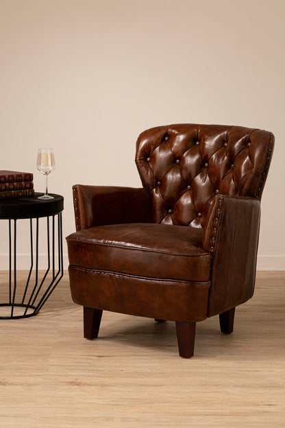 Speakeasy Brown Leather Tufted Armchair