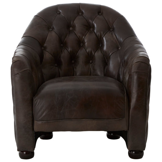 Speakeasy Dark Grey Brown Leather Tub Chair | Bali & Blue