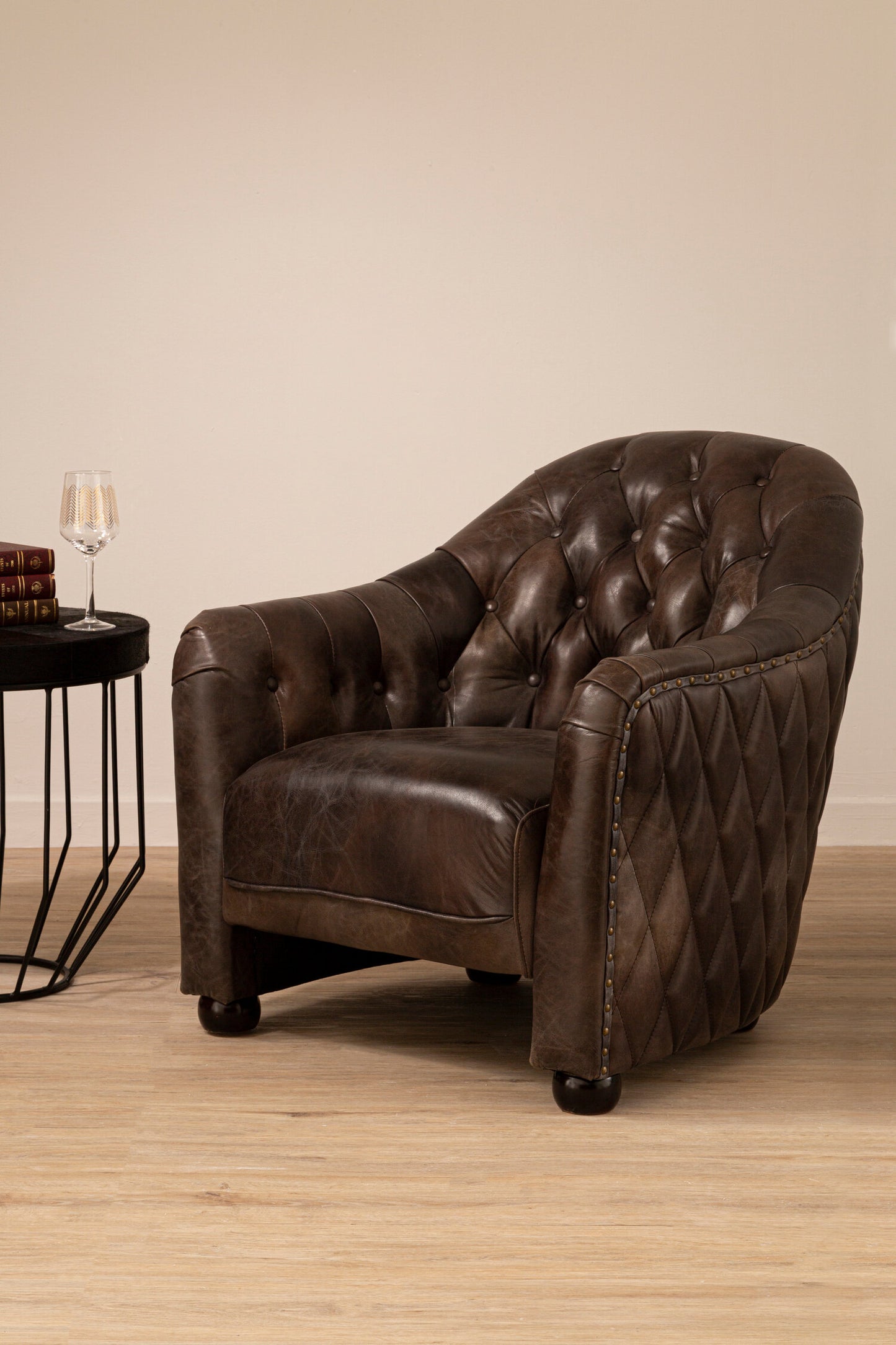 Speakeasy Dark Grey Brown Leather Tub Chair