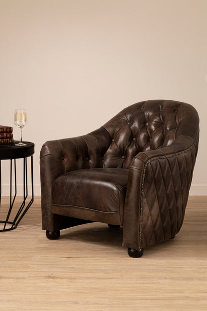 Speakeasy Dark Grey Brown Leather Tub Chair