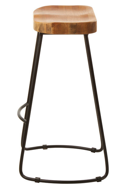 Lourdes Industrial Oak Wood Metal Bar Stool
