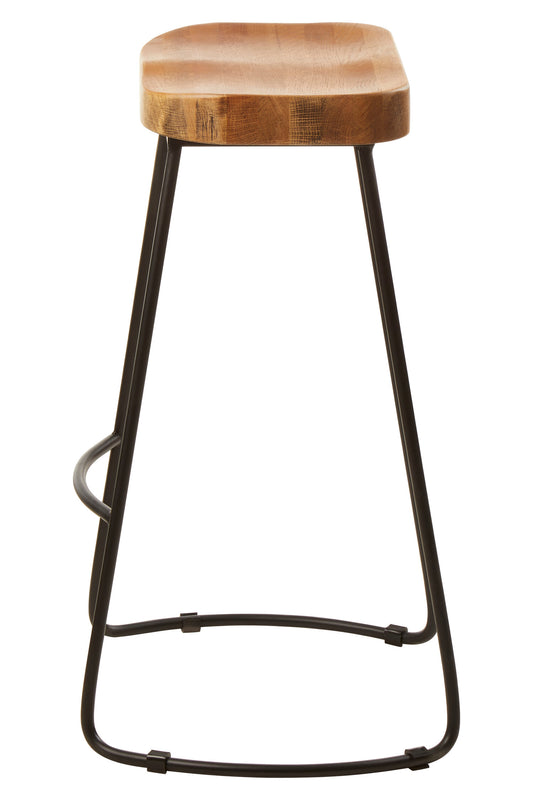 Lourdes Industrial Oak Wood Metal Bar Stool