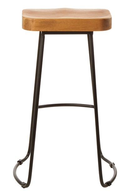 Lourdes Industrial Oak Wood Metal Bar Stool | Bali & Blue