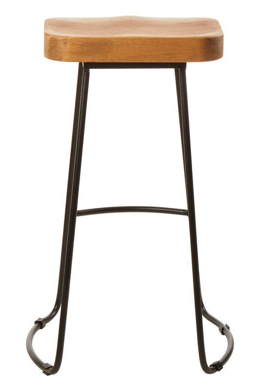 Lourdes Industrial Oak Wood Metal Bar Stool | Bali & Blue