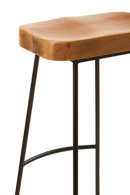 Lourdes Industrial Oak Wood Metal Bar Stool