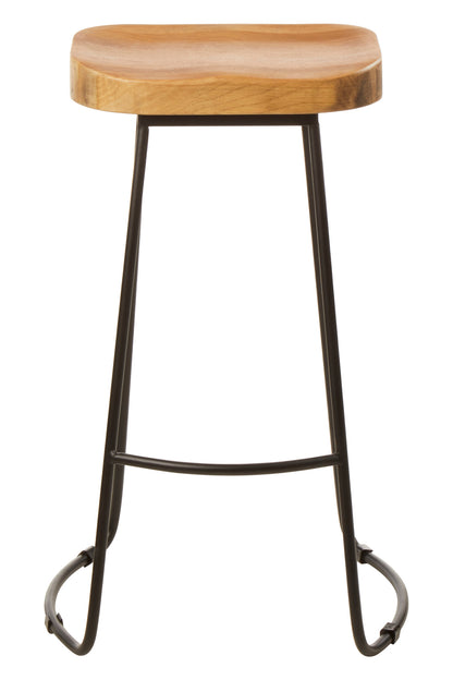 Lourdes Industrial Oak Wood Metal Bar Stool