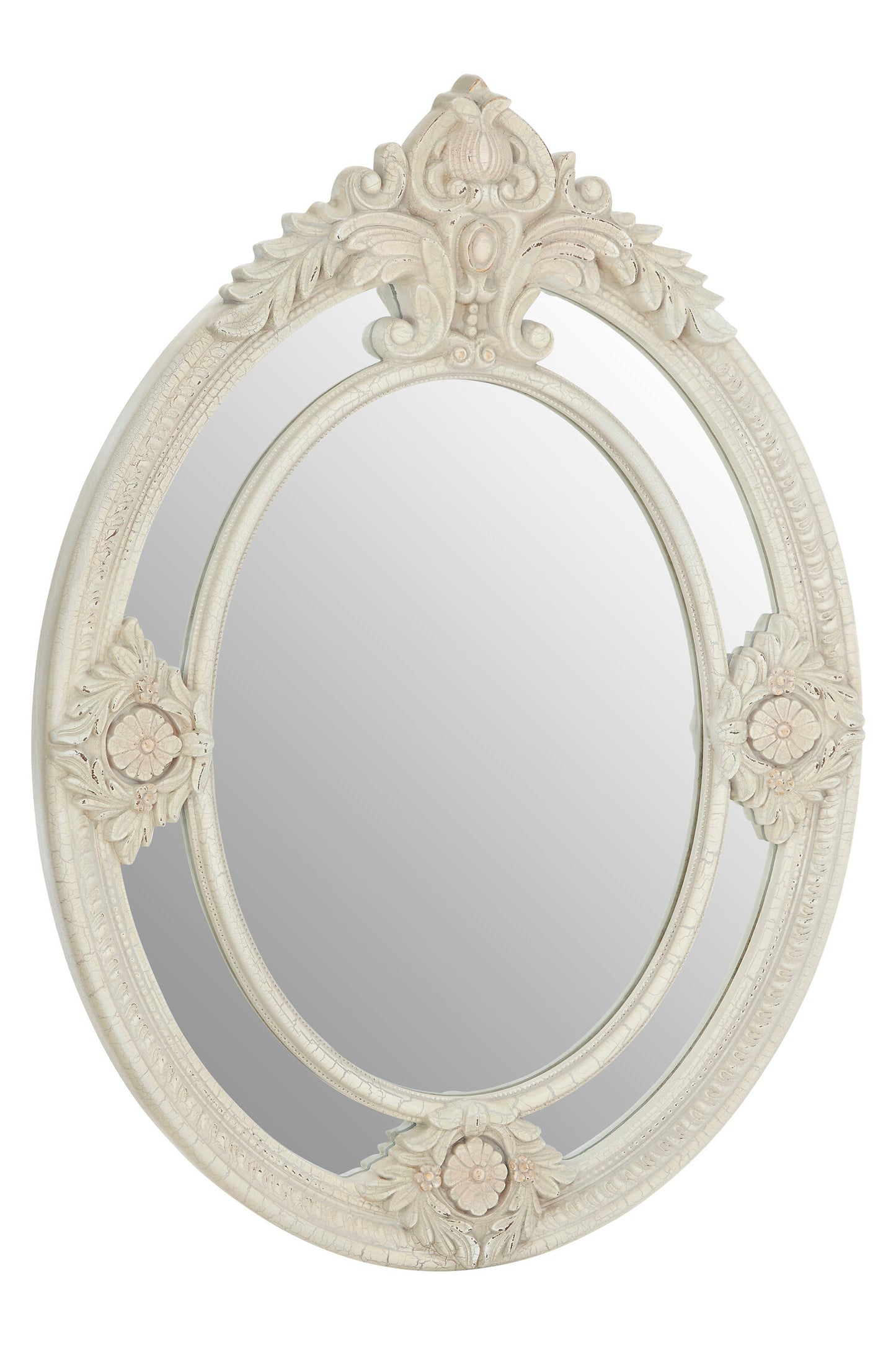 French Oval Antique White Ornate Wall Mirror