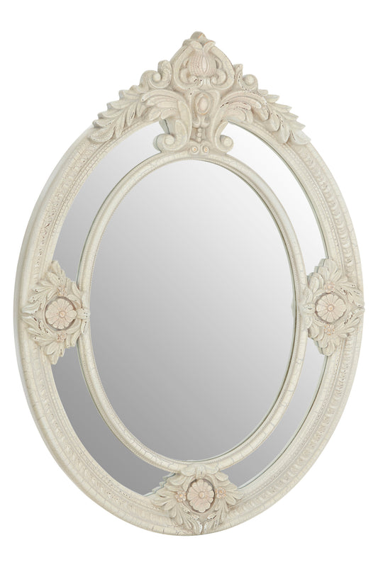 French Oval Antique White Ornate Wall Mirror