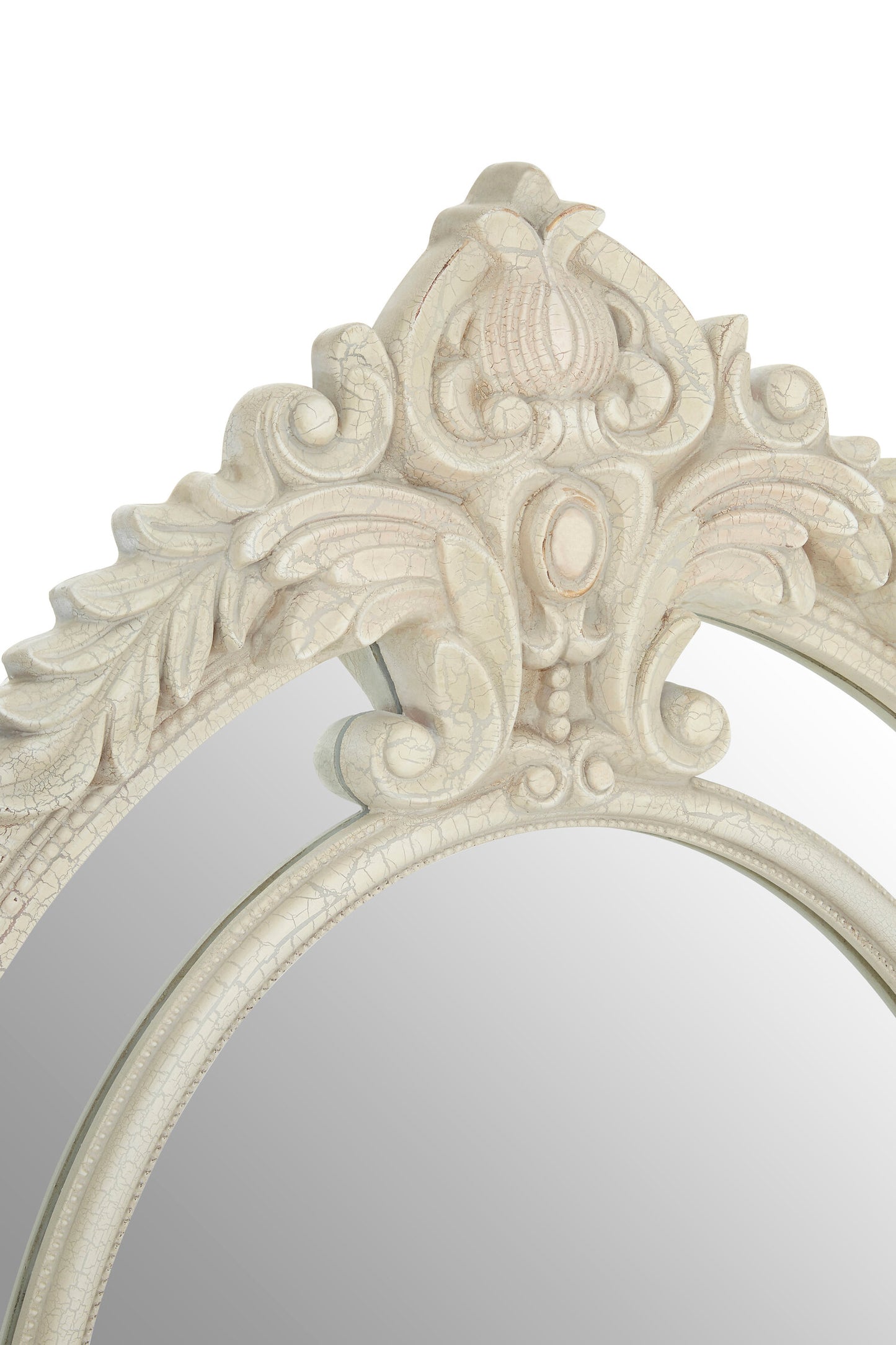 French Oval Antique White Ornate Wall Mirror