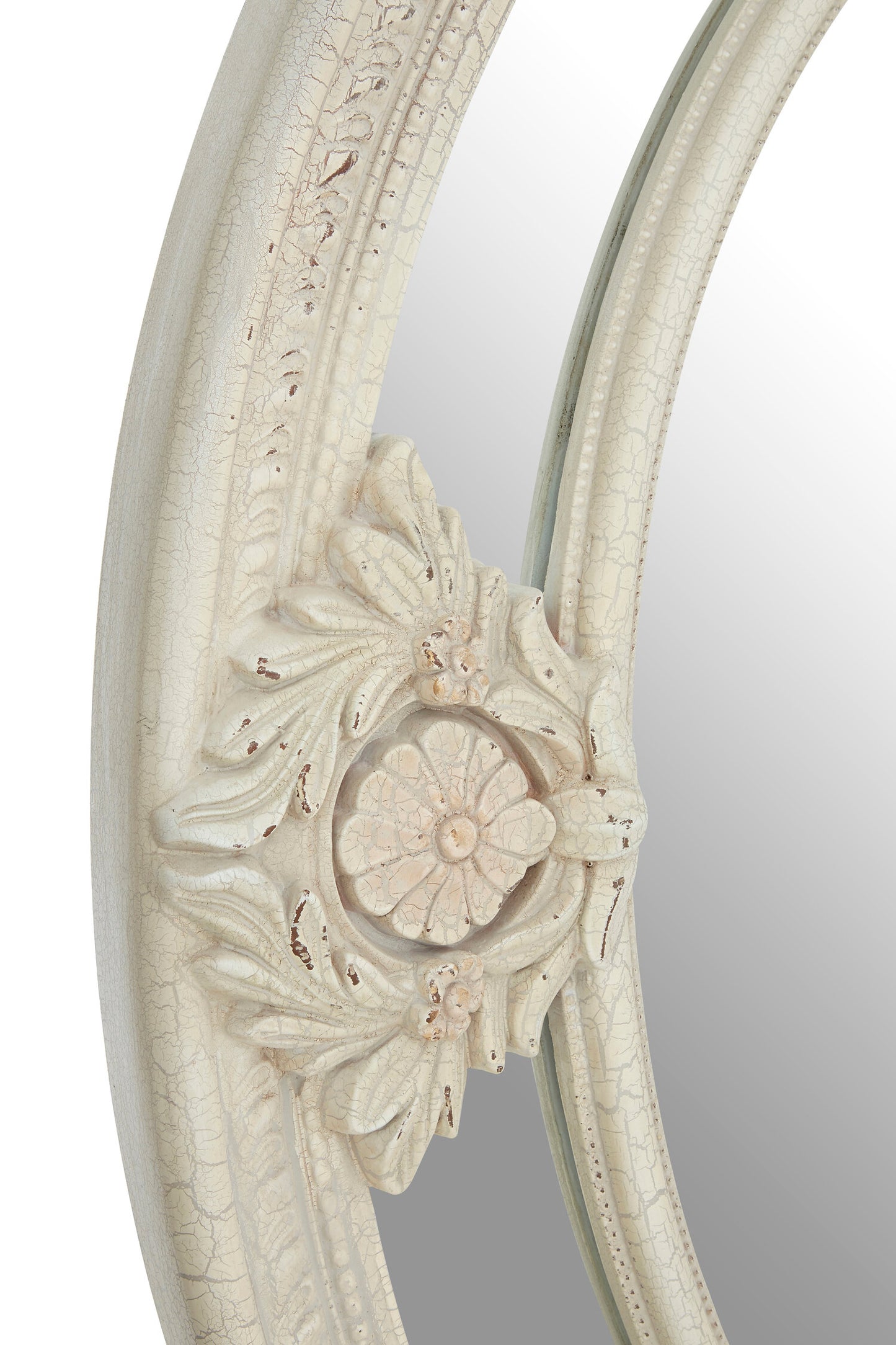 French Oval Antique White Ornate Wall Mirror