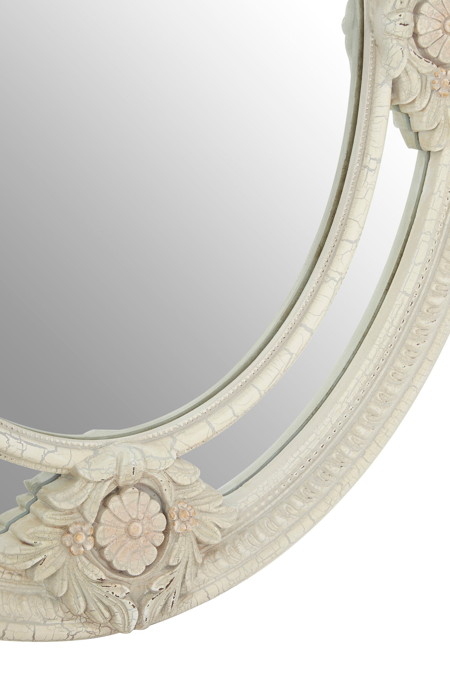 French Oval Antique White Ornate Wall Mirror