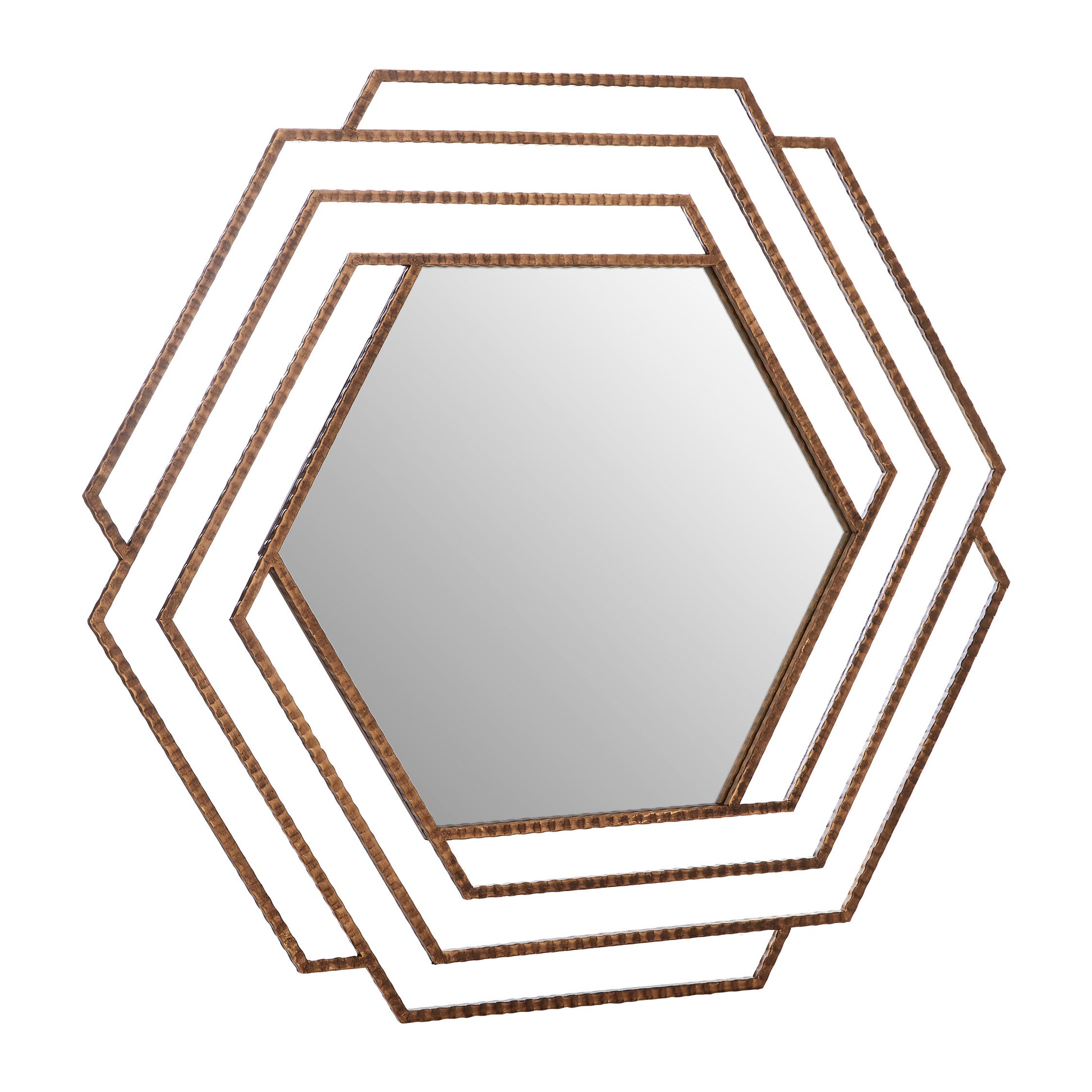 Chrono Industrial Antique Gold Hexagon Wall Mirror | Bali & Blue