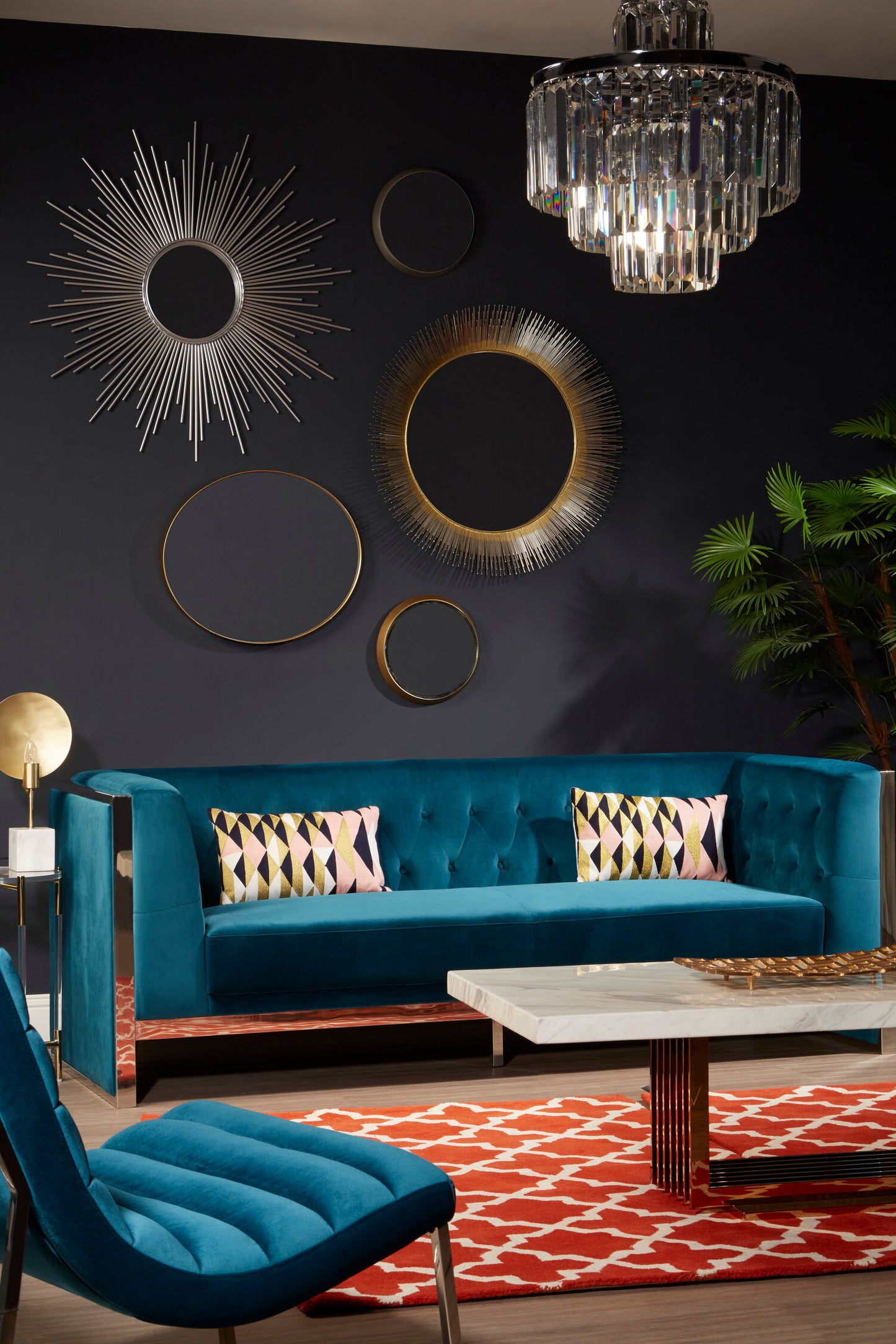 Sunburst Silver Finish Wall Mirror