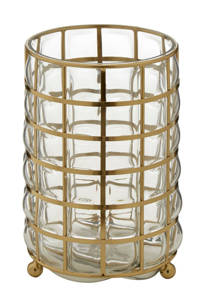 Shanel Medium Gold Blown Glass Hurricane Candle Holder
