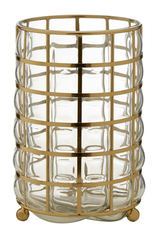 Shanel Medium Gold Blown Glass Hurricane Candle Holder | Bali & Blue