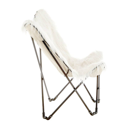 Heidi Industrial White Faux Fur Folding Butterfly Armchair