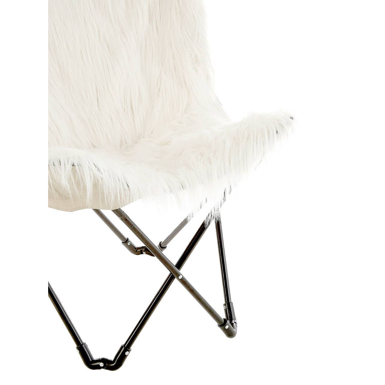 Heidi Industrial White Faux Fur Folding Butterfly Armchair