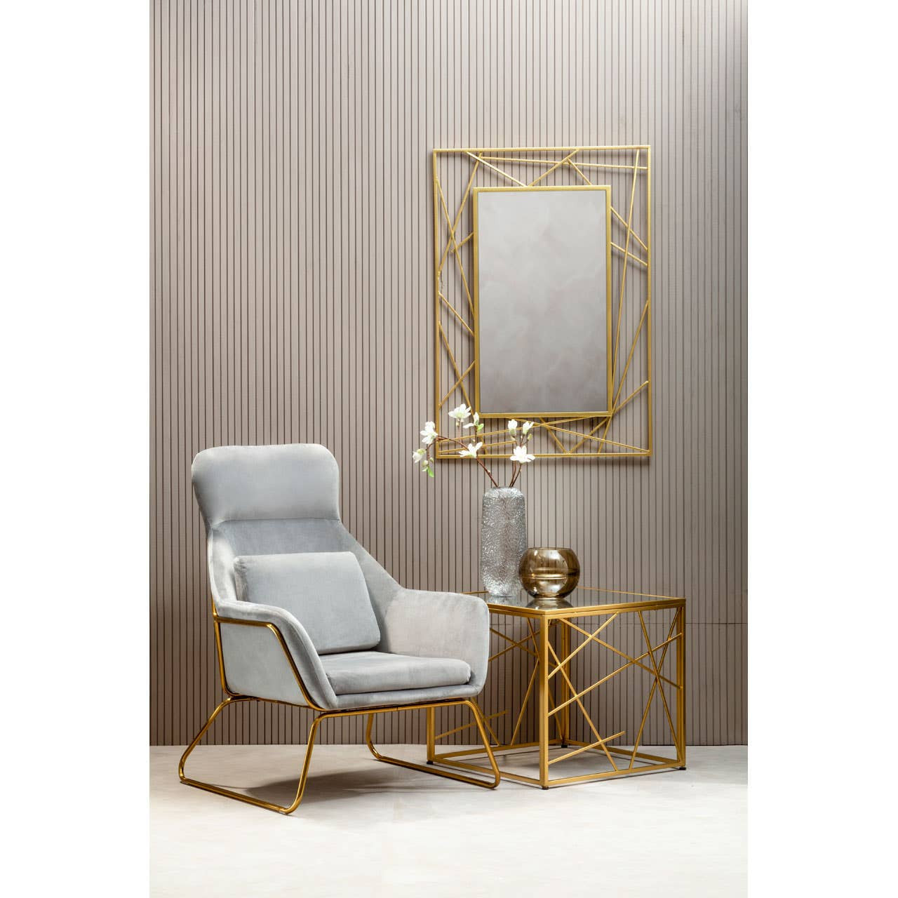 Dubai Industrial Gold Side Table with Mirror Top