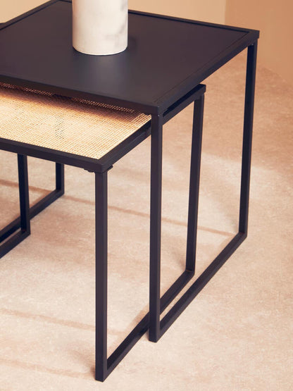Indy Rattan and Metal Set of Two Nesting Tables