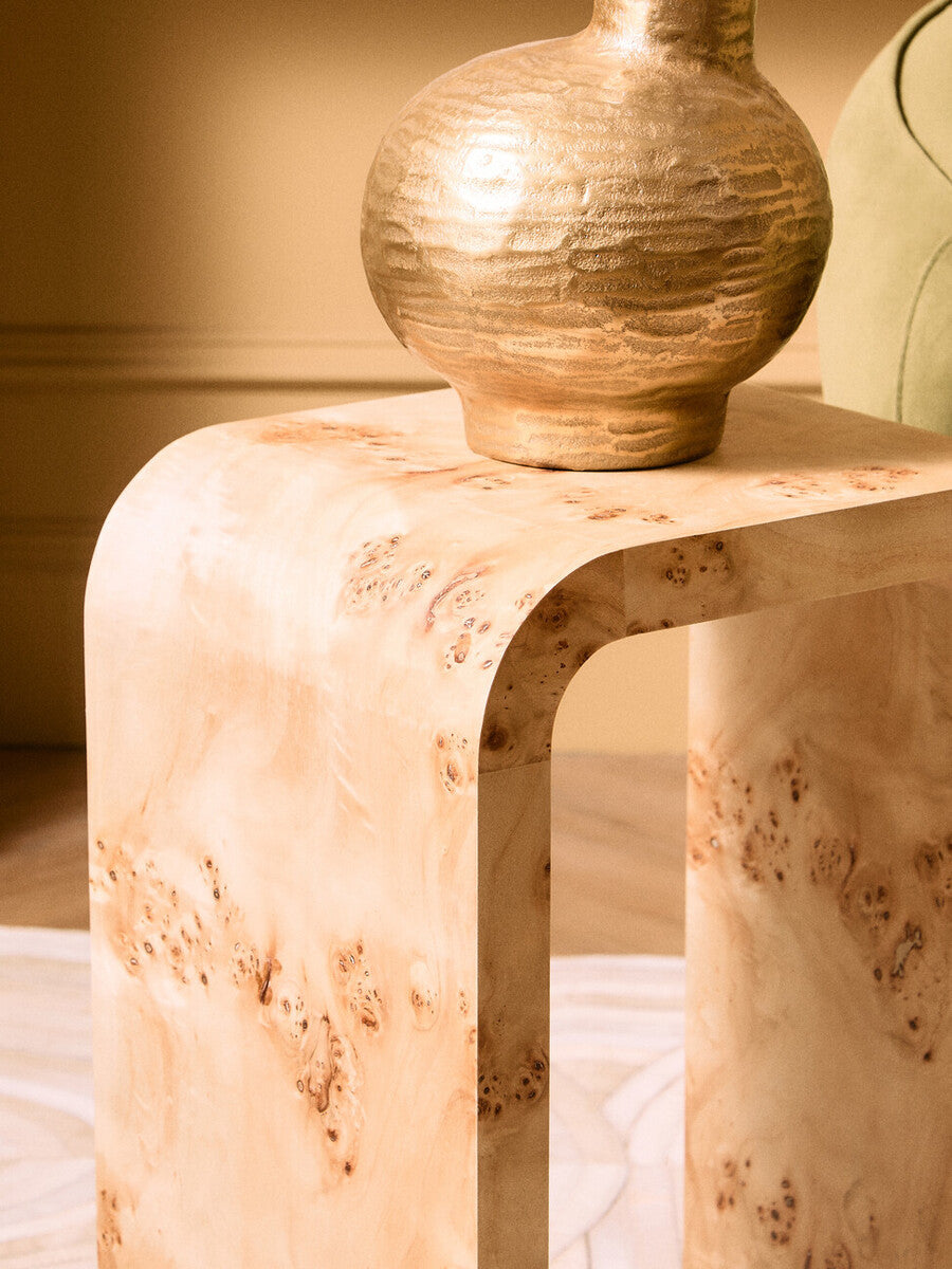 Aspen Curved Burl Wood Side Table