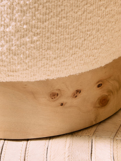Aspen Burl Wood and Cream Boucle Round Footstool