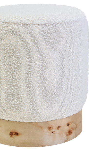 Aspen Burl Wood and Cream Boucle Round Footstool