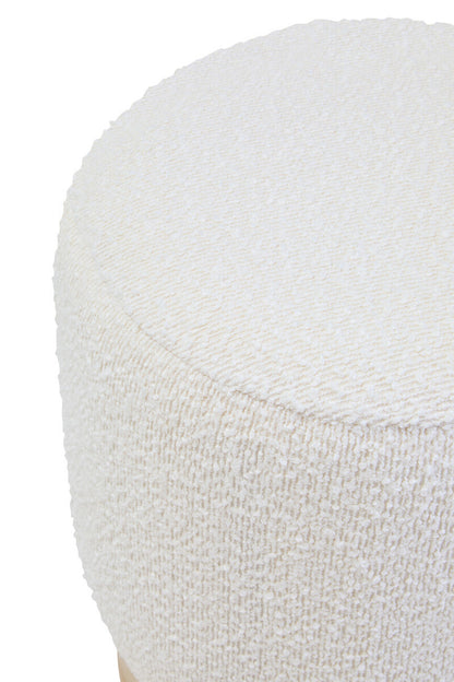 Aspen Burl Wood and Cream Boucle Round Footstool