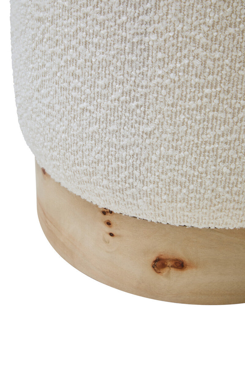 Aspen Burl Wood and Cream Boucle Round Footstool