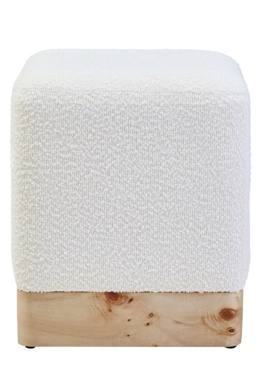 Aspen Burl Wood and Cream Boucle Square Footstool
