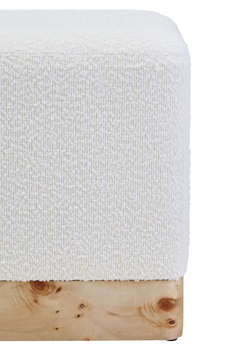 Aspen Burl Wood and Cream Boucle Square Footstool