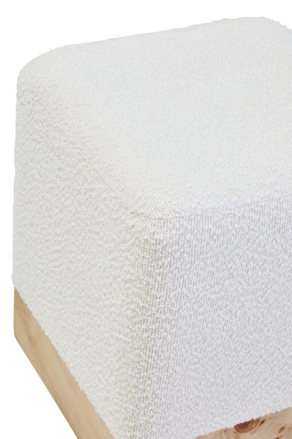 Aspen Burl Wood and Cream Boucle Square Footstool