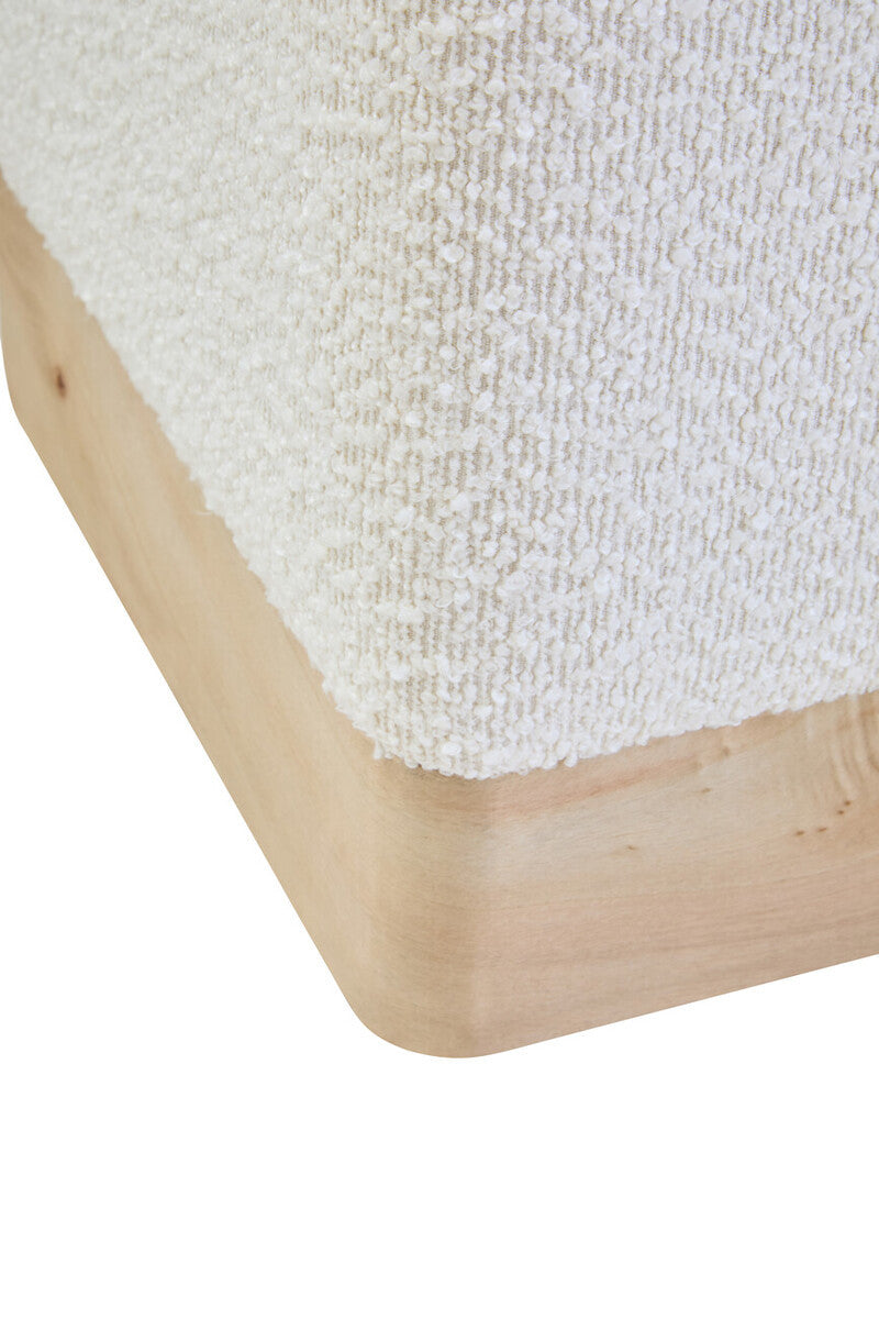 Aspen Burl Wood and Cream Boucle Square Footstool
