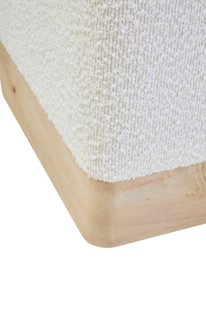 Aspen Burl Wood and Cream Boucle Square Footstool
