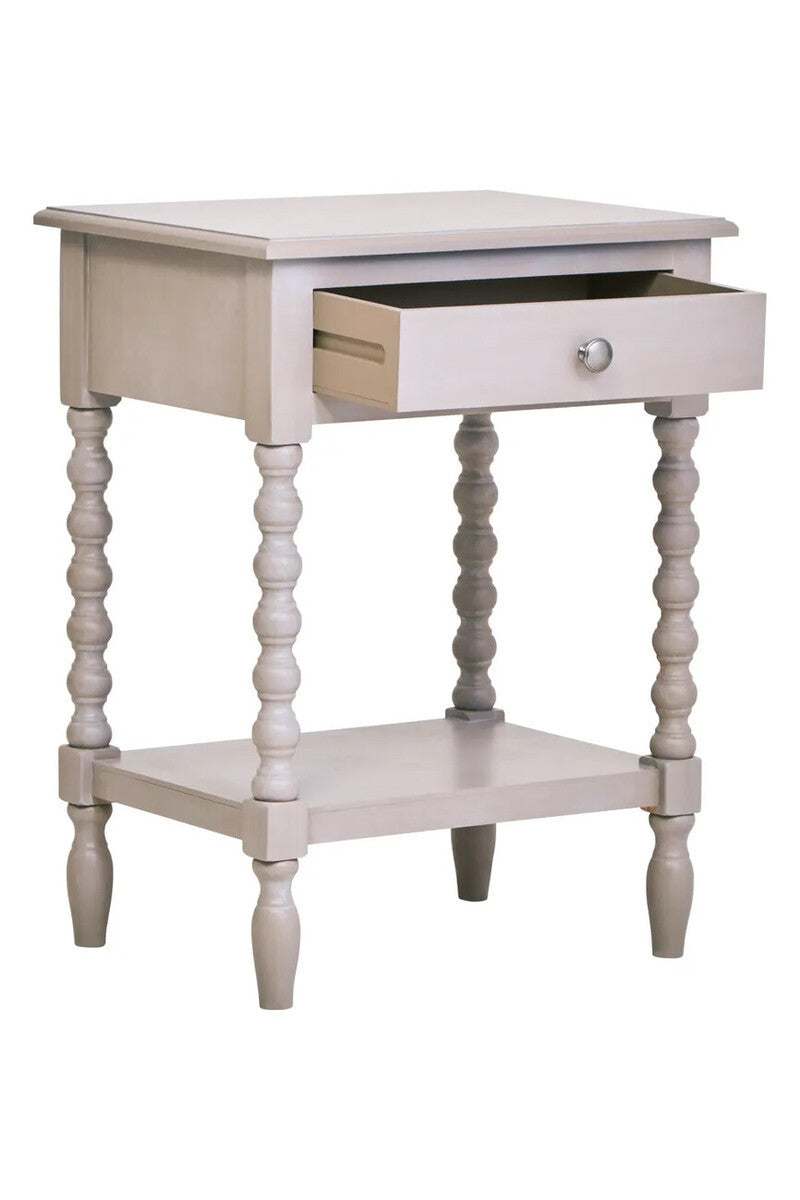 Cambridge Grey 1-Drawer Bobble Detail Wooden Bedside