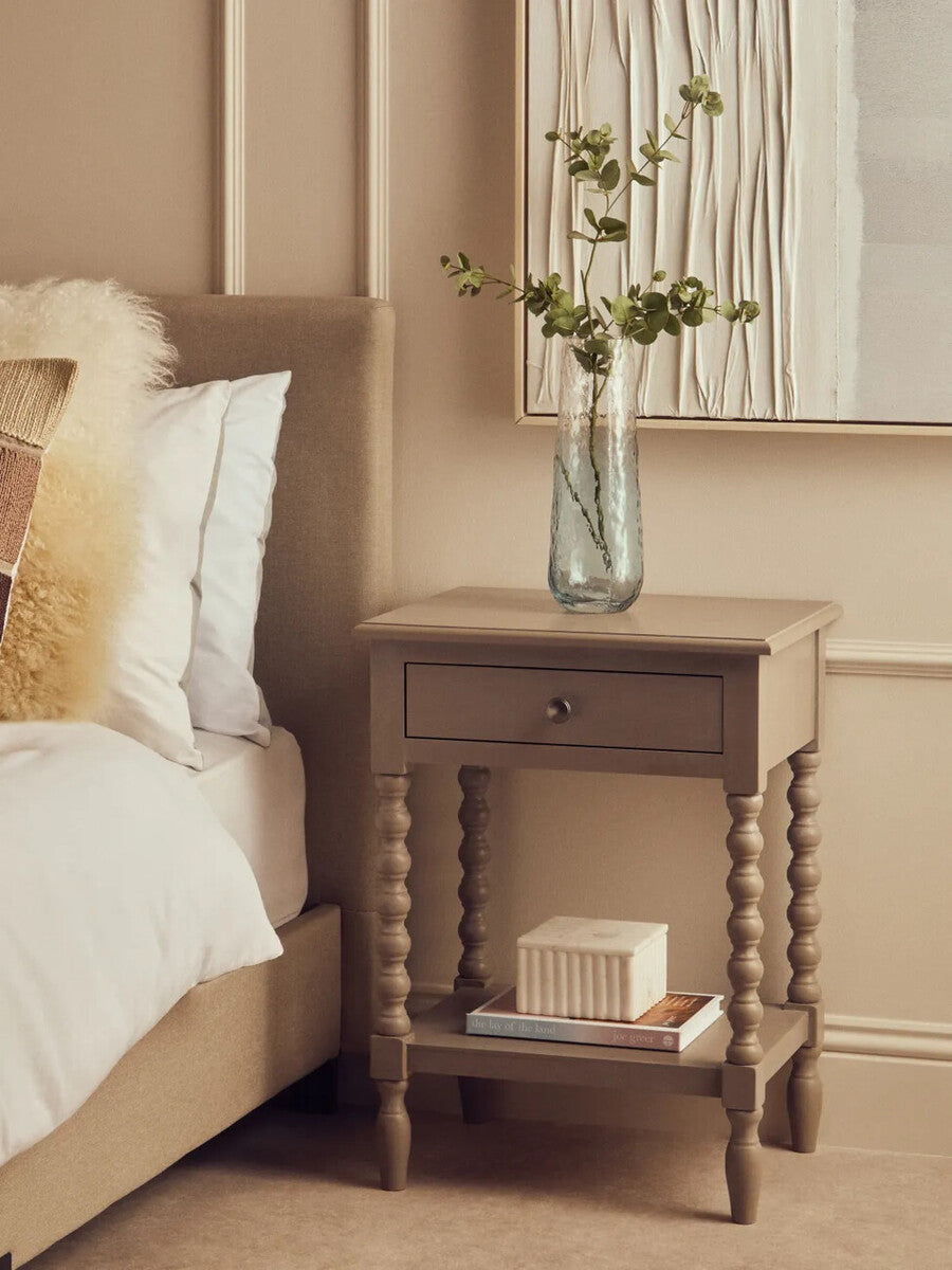 Cambridge Grey 1-Drawer Bobble Detail Wooden Bedside