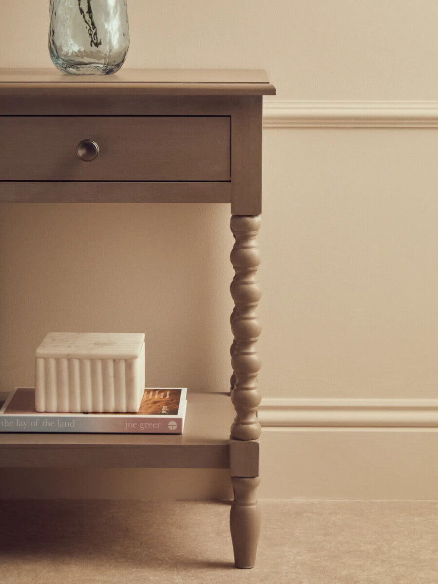 Cambridge Grey 1-Drawer Bobble Detail Wooden Bedside
