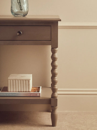 Cambridge Grey 1-Drawer Bobble Detail Wooden Bedside