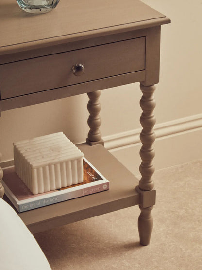 Cambridge Grey 1-Drawer Bobble Detail Wooden Bedside