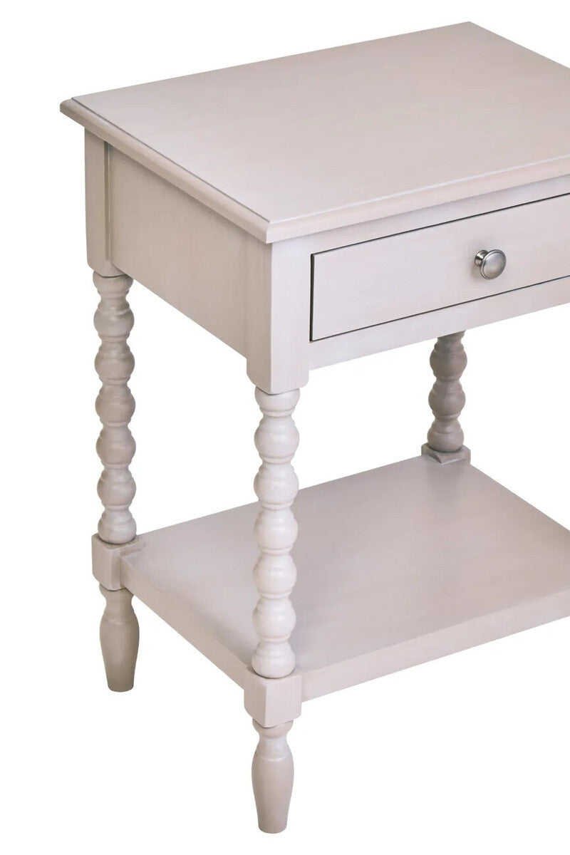 Cambridge Grey 1-Drawer Bobble Detail Wooden Bedside